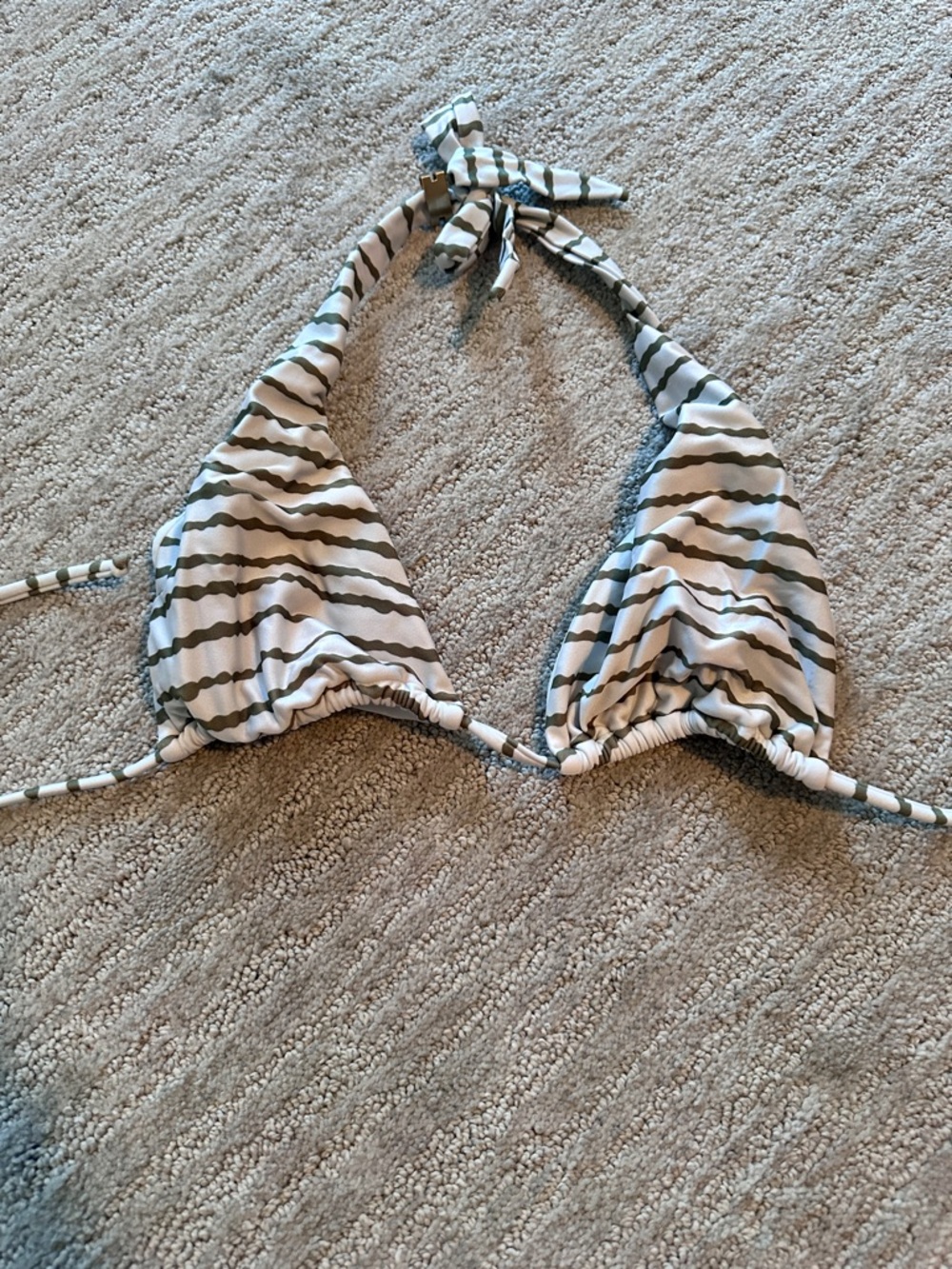 Vix Striped Halter Bikini Top and Bottom in Cream and Olive